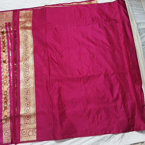 Satin Pever Jari Mena Patti Fabric Silk