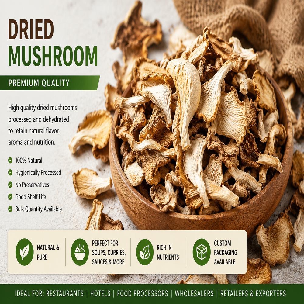 Dried Mushroom - Oyster, Medium Sliced, Light Brown | Sun Dried, Low Moisture, Crisp & Brittle, No Additives