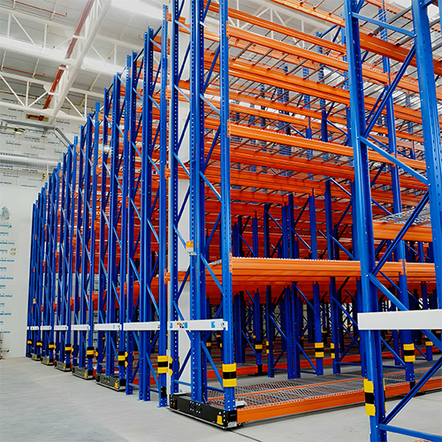 Heavy Duty Mobile Pallet Rack Storage System - High-Grade Steel, Customizable Up to 12m, Blue-Orange | Rail-Mounted, Mechanically Assisted Movement, Adjustable Shelves, Up to 5000kg Load