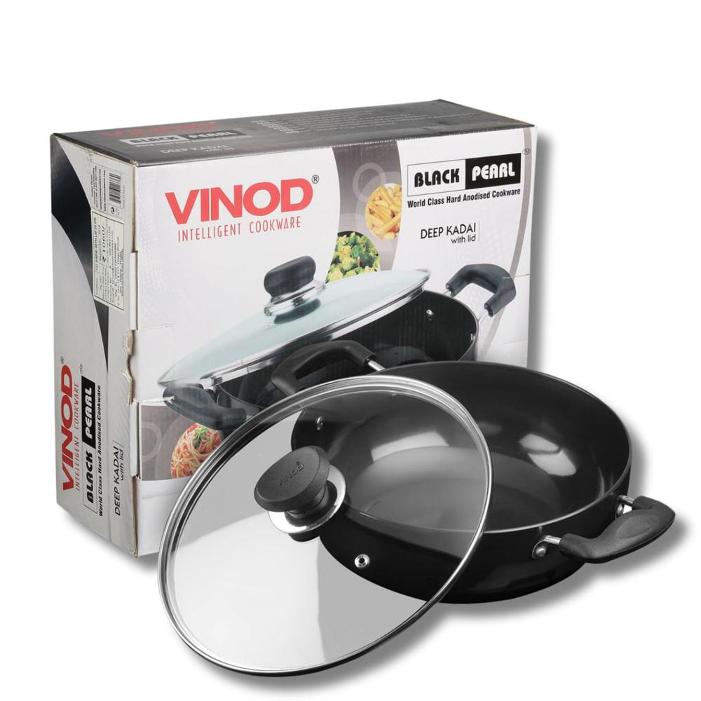 Hard Anodised Deep Kadai with Glass Lid 2.1 litres