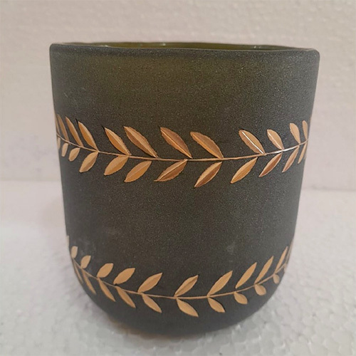 Matte Green And Gold Hand Paint T-Lite Vase