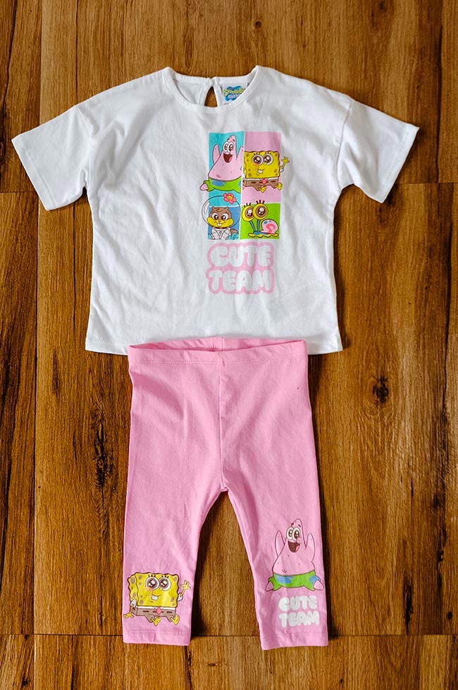 Sponge Bob Baby Printed Capri Set - Color: White & Pink