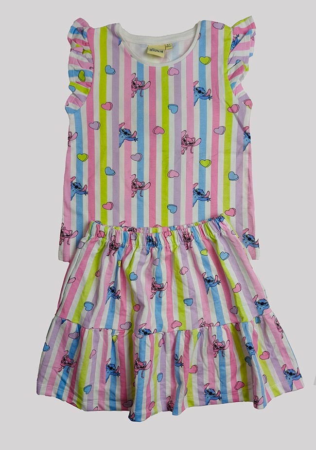 G22279 | DiSNEY STITCH Girls Printed Top n Skirt Sets