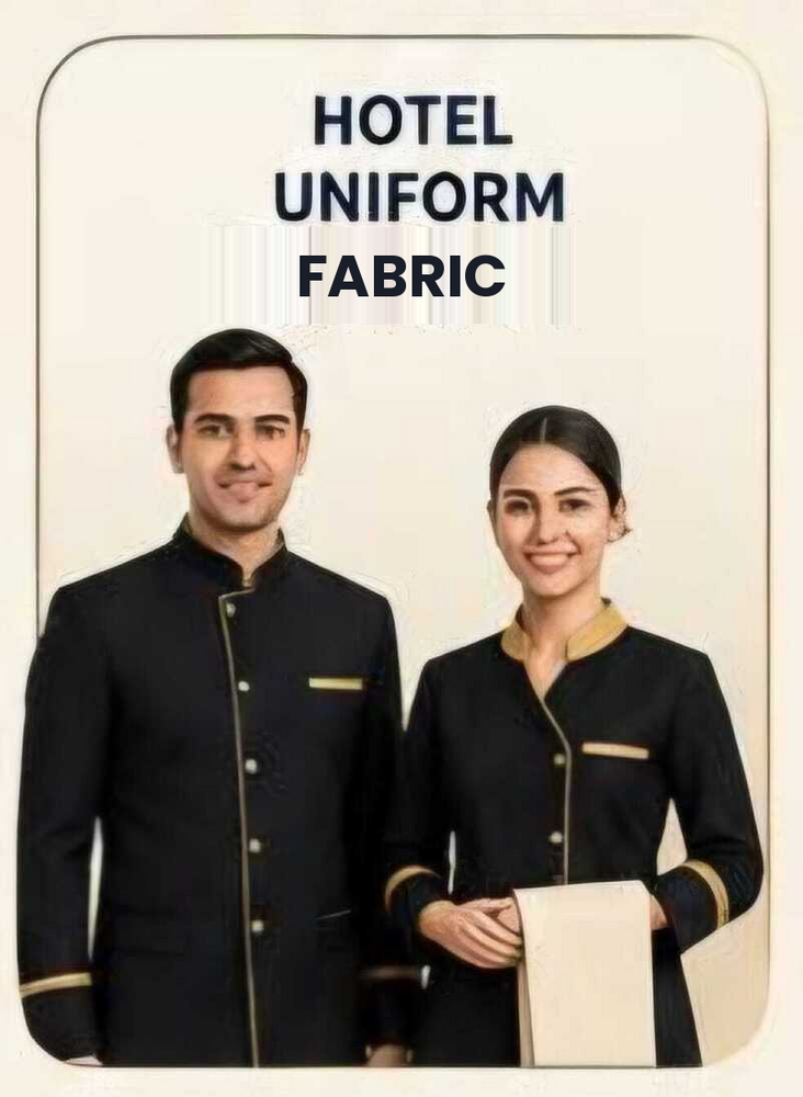 Hotel Uniform Fabrics - Polyester-Cotton Blend, Unisex, Black with Gold Piping | Wrinkle Resistant, Quick Dry, Customizable Size & Logo