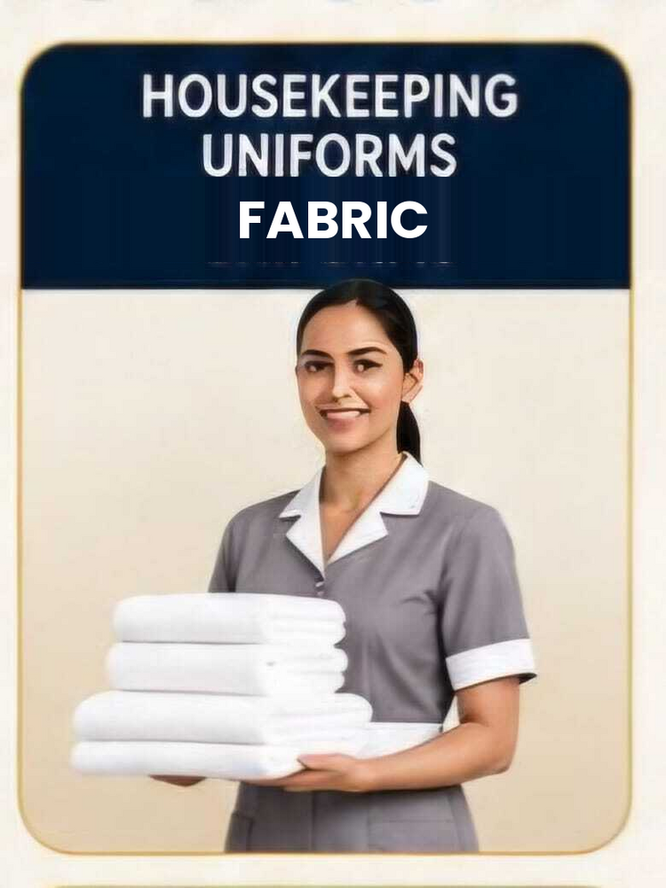 Housekeeping Uniform Fabrics - Polyester-Cotton Blend, Sizes S-XXL, Grey with White Collar & Cuffs | Fade-Resistant, Tear-Resistant, Customizable Logo