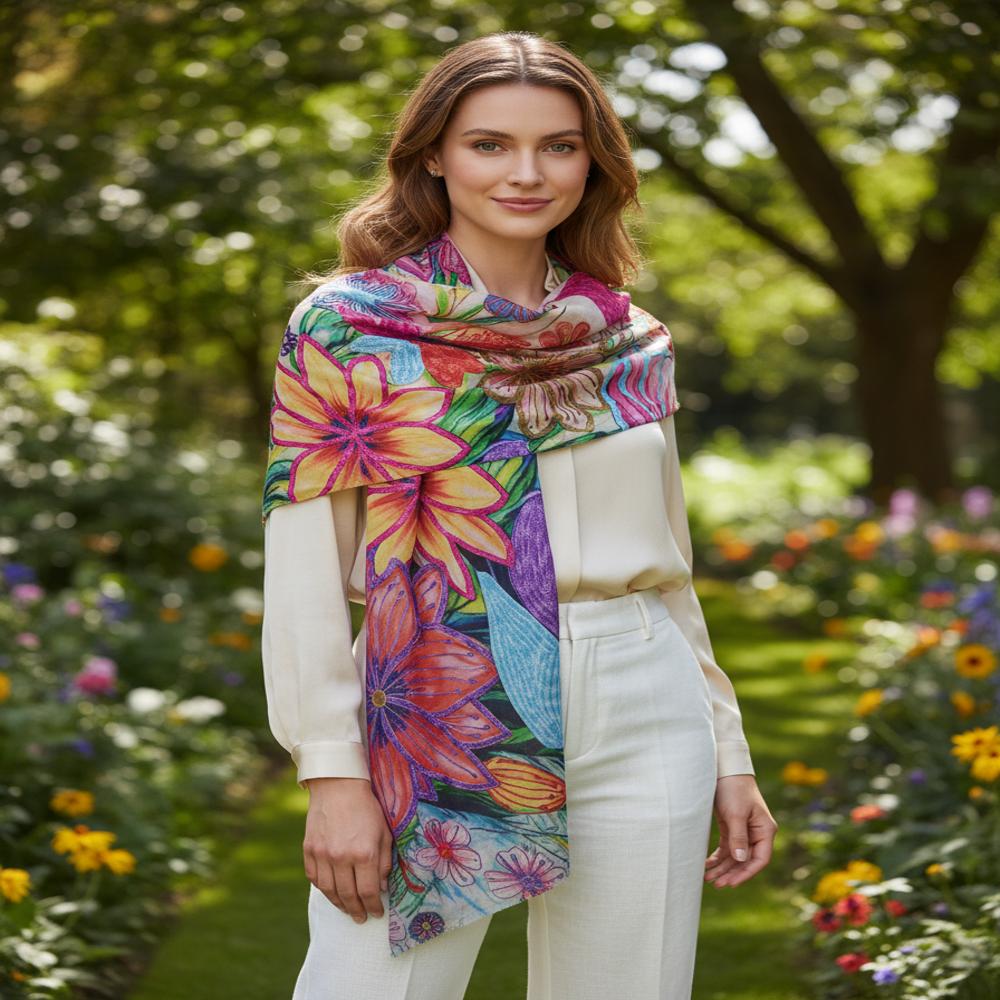 Pure wool Digital print  embroidered shawl