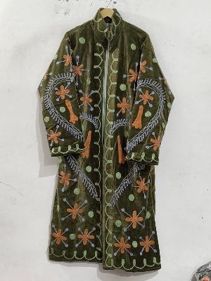 Hand Embroidered Floral Motif Suzani Long Jacket - Cotton Blend, Free Size, Multicolor | Artisan Crafted, Lightweight, Traditional Suzani Embroidery