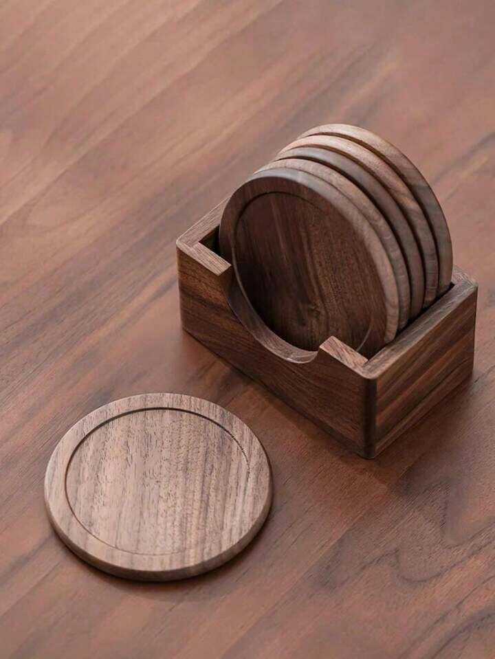 Round Wooden Coaster Stand Set