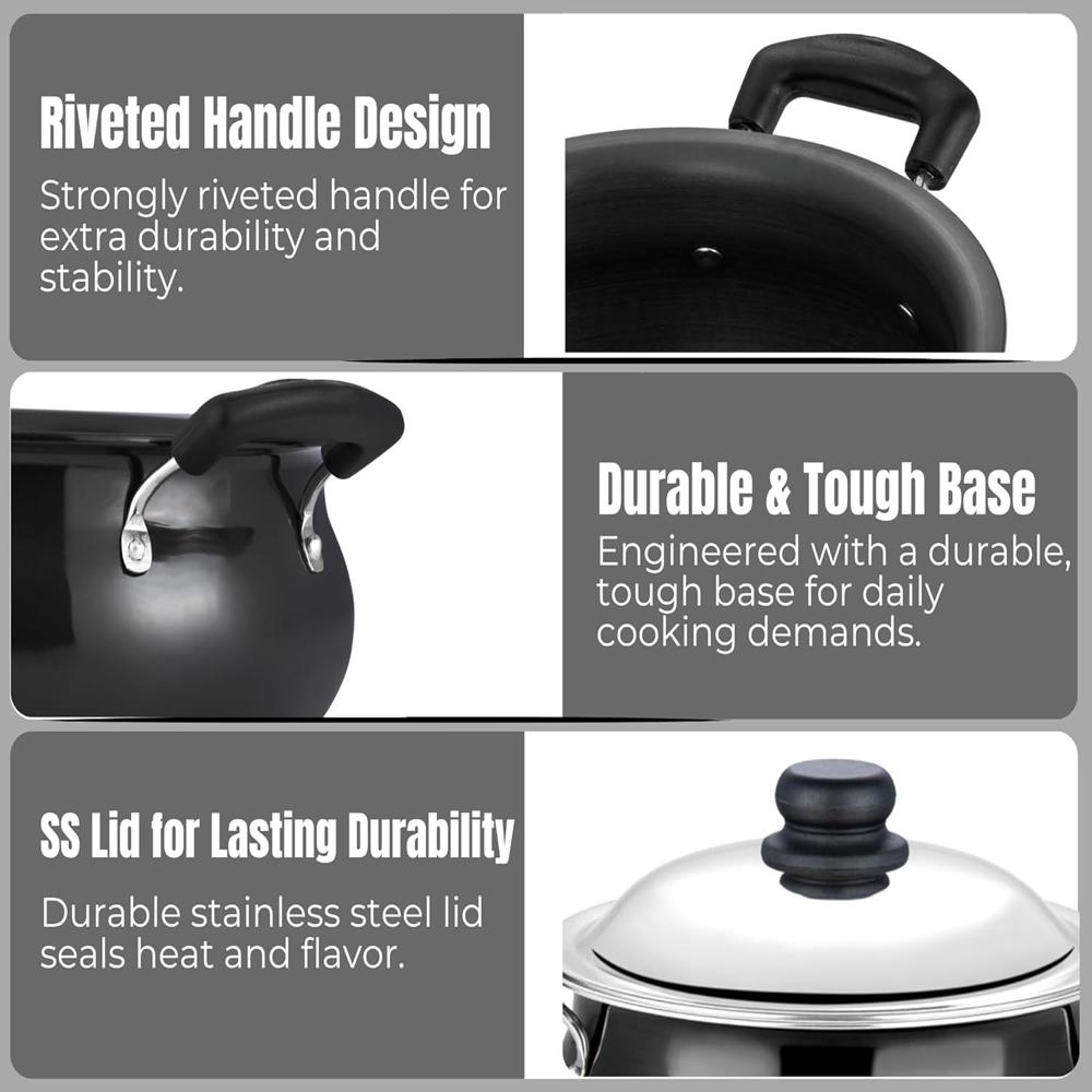 Pearl Hard Anodised Non Stick Handi with Lid