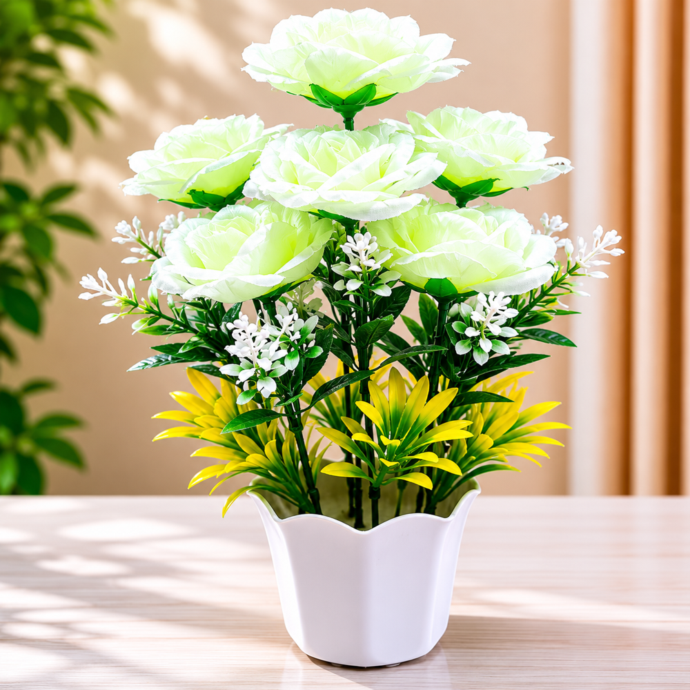 9 Flower Paper Rose Basket - Color: White