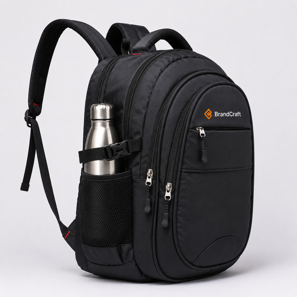 BrandCraft Premium Black Laptop Backpack | Water Resistant Office, College & Travel Backpack | 15.6 Inch Laptop Bag with Multiple Compartments