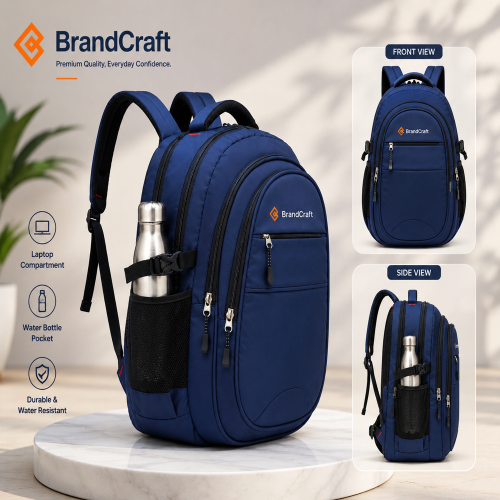 BrandCraft Premium Black Laptop Backpack | Water Resistant Office, College & Travel Backpack | 15.6 Inch Laptop Bag with Multiple Compartments