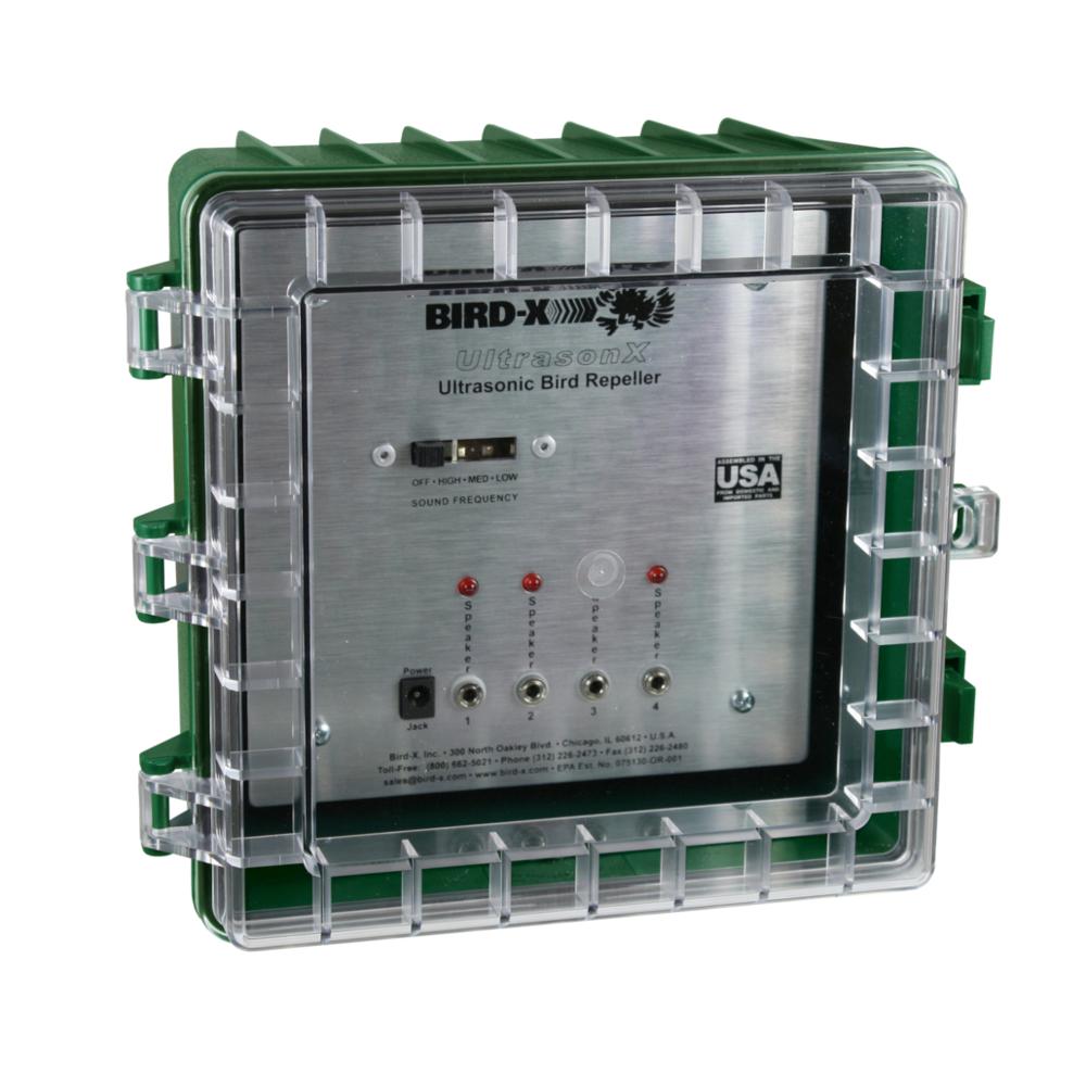 Bird-X Ultrasonic Repellent - Plastic 1 kg Green | Four-Emitter Ultrasonic Bird Deterrent Wall Mountable Weather-Resistant Control Box