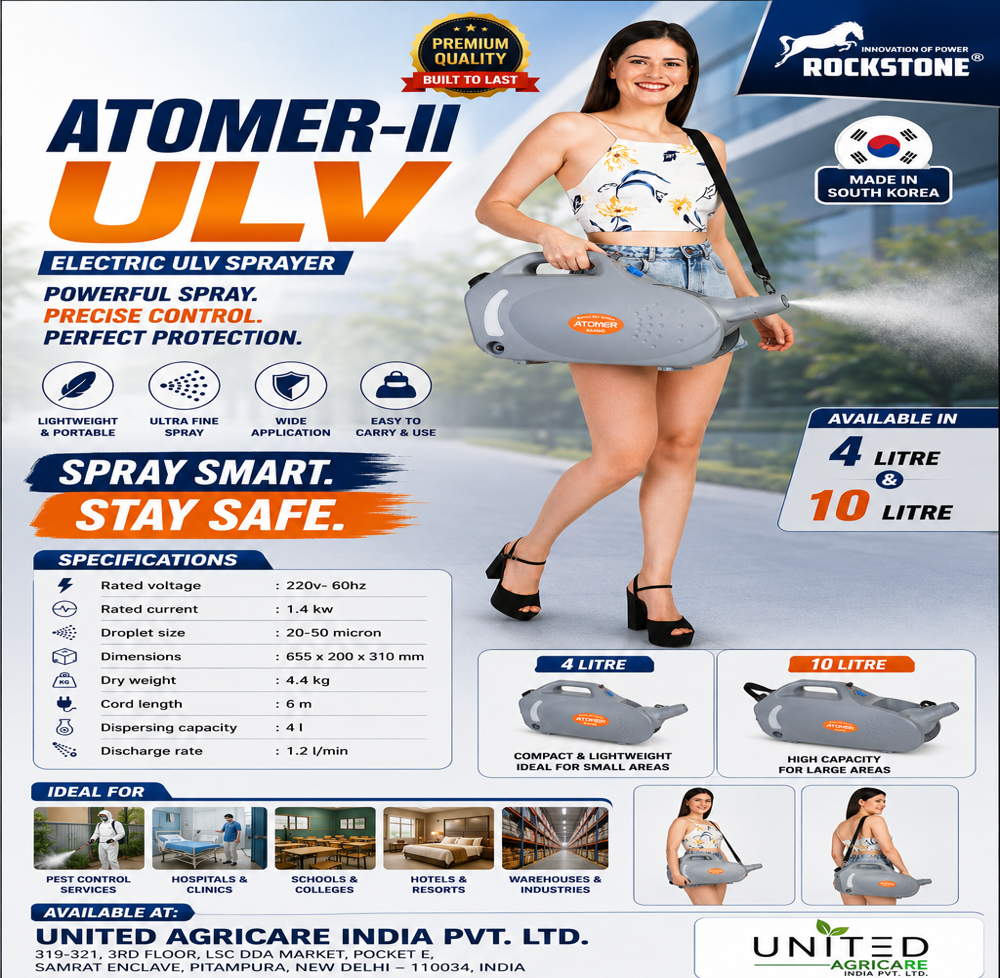 Atomer-II Handheld Electric ULV Fogging Machine - High-Grade Plastic, 60x22x32 cm, 5L Tank, Battery Powered, 15-30 Microns Fog