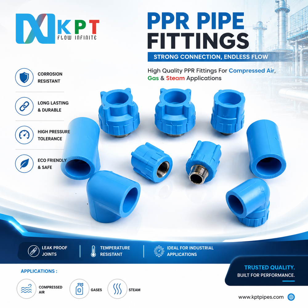 Ppr Pipe Fittings - Ppr Type 3, 20-160 Mm, Blue | Socket Fusion, Threaded, 20 Bar Pressure Resistance