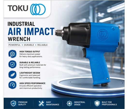 Air Impact Wrench - High-Grade Metal & Plastic, Blue/Black, 1/2 Inch Drive, 850 Nm Torque, Variable Speed, Pneumatic