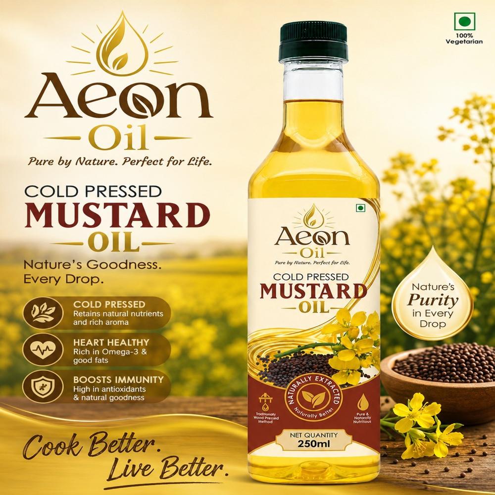 Cold Pressed Mustard Oil 250 ML - Mustard Seeds, Unrefined, Wooden-Cold Pressed | High Purity, Rich Authentic Aroma, Omega-3 Rich