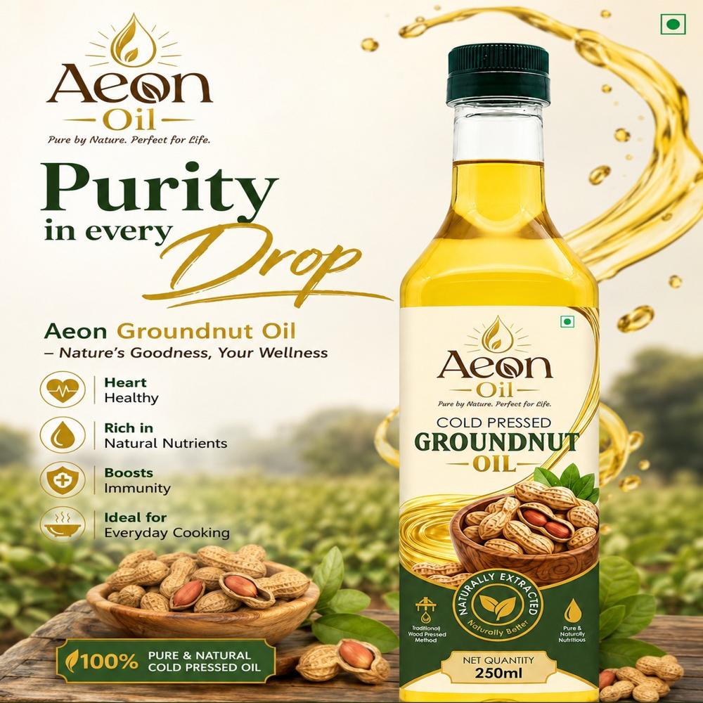 Cold Pressed Groundnut Oil 250 Ml - Natural Groundnut, Golden Yellow, Unrefined | Traditional Wood Pressed, Chemical-free, Vegan-friendly