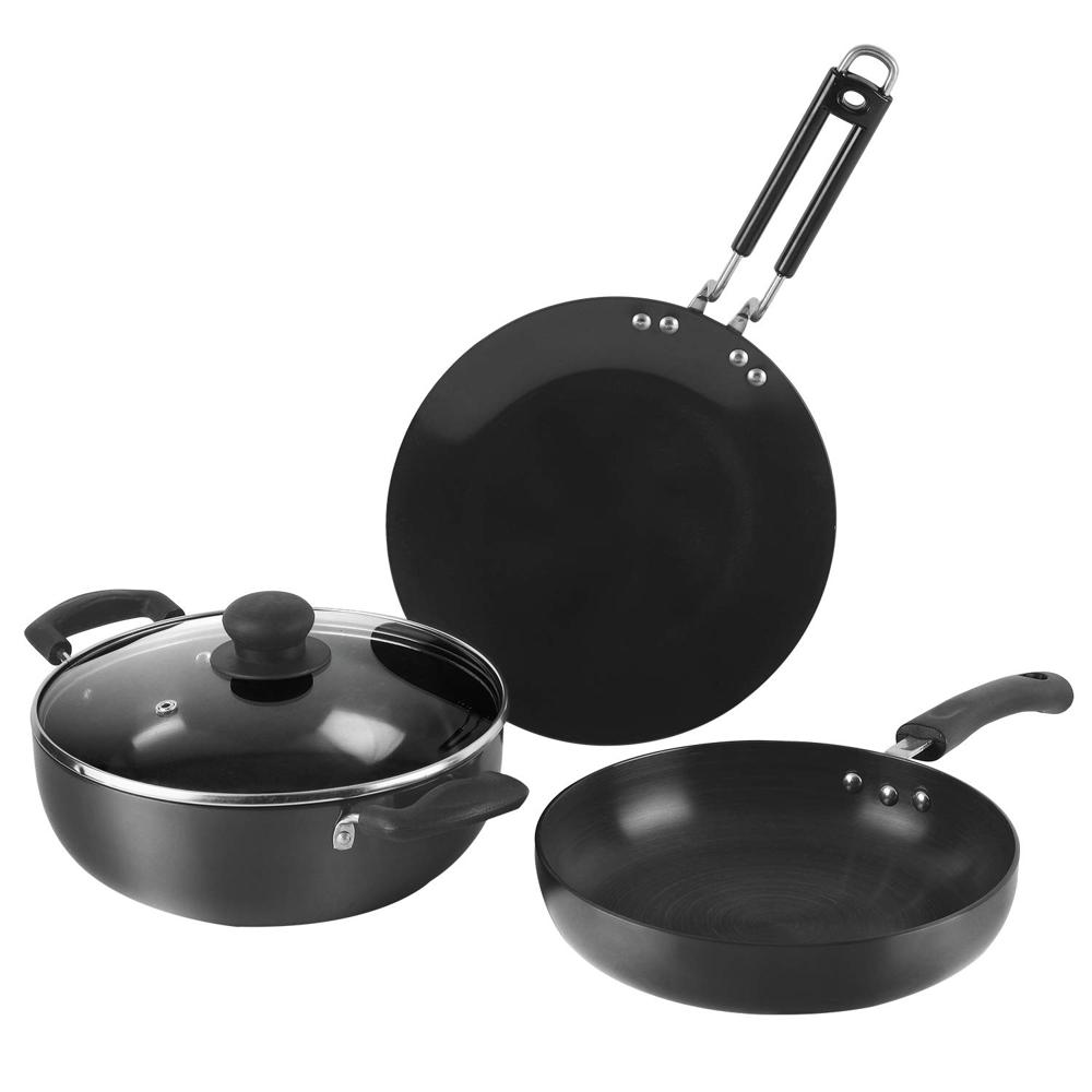 Vinod Black Pearl Hard Anodised Cookware Set Of 3 - Coating Type: Teflon