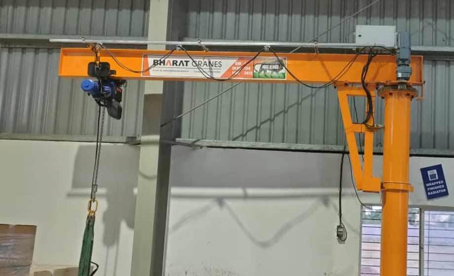 Pillar Mounted Jib Crane - Mild Steel, 5 Ton, 8m Span | 360â° Rotation, Electric Hoist, Corrosion-resistant Finish