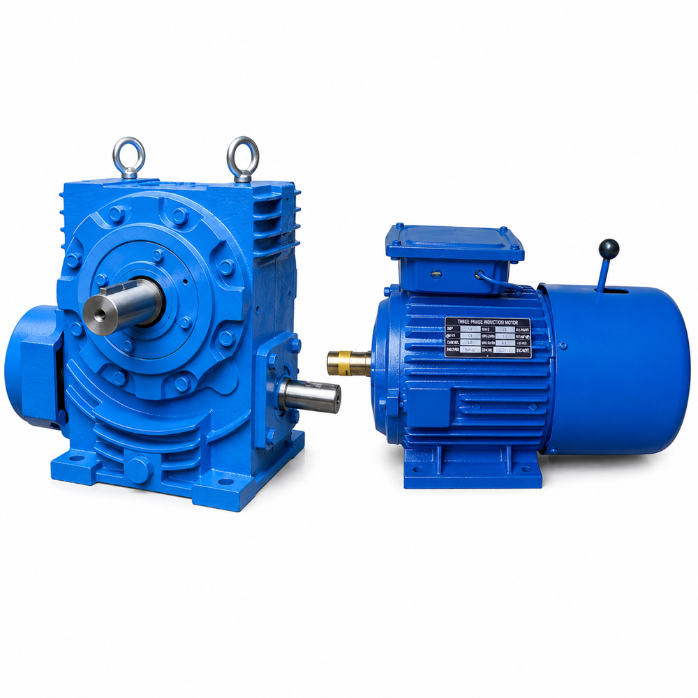 Industrial Speed Reduction Gear Motor - Cast Iron, Epoxy Blue, IP55, 0.18-15 kW | Foot/Flange Mount, TEFC, Up to 6000 Nm Torque
