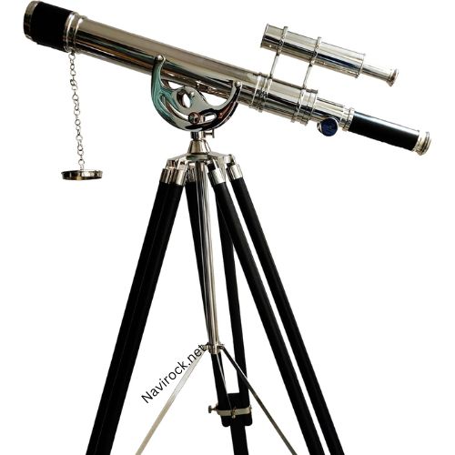 Antique Floor Standing Telescope Chrome Finish Nautical Double Barrel 59 Inches Tall