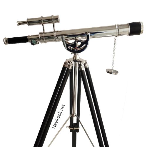 Antique Floor Standing Telescope Chrome Finish Nautical Double Barrel 59 Inches Tall