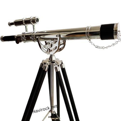 Antique Floor Standing Telescope Chrome Finish Nautical Double Barrel 59 Inches Tall