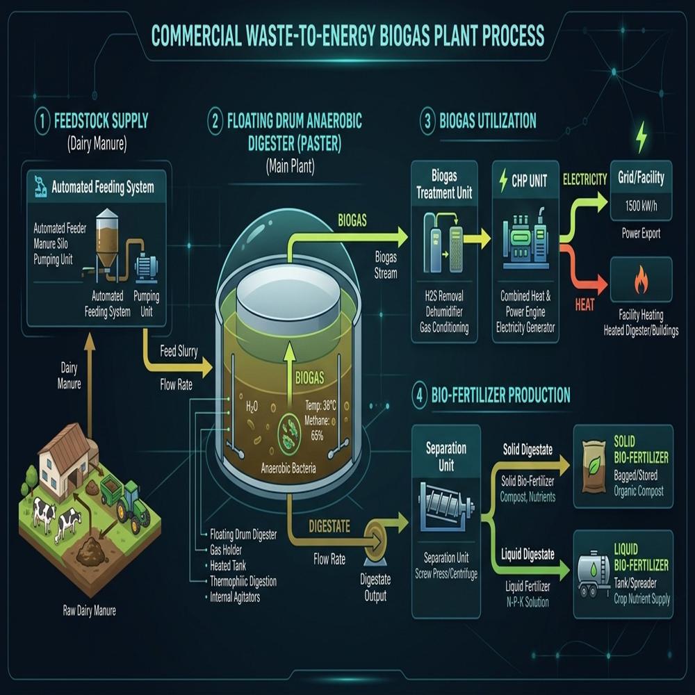 Commercial Vehicular Fuel (CBG) Food Waste Dry Digestion Co-Digestion Anaerobic Digester Plant