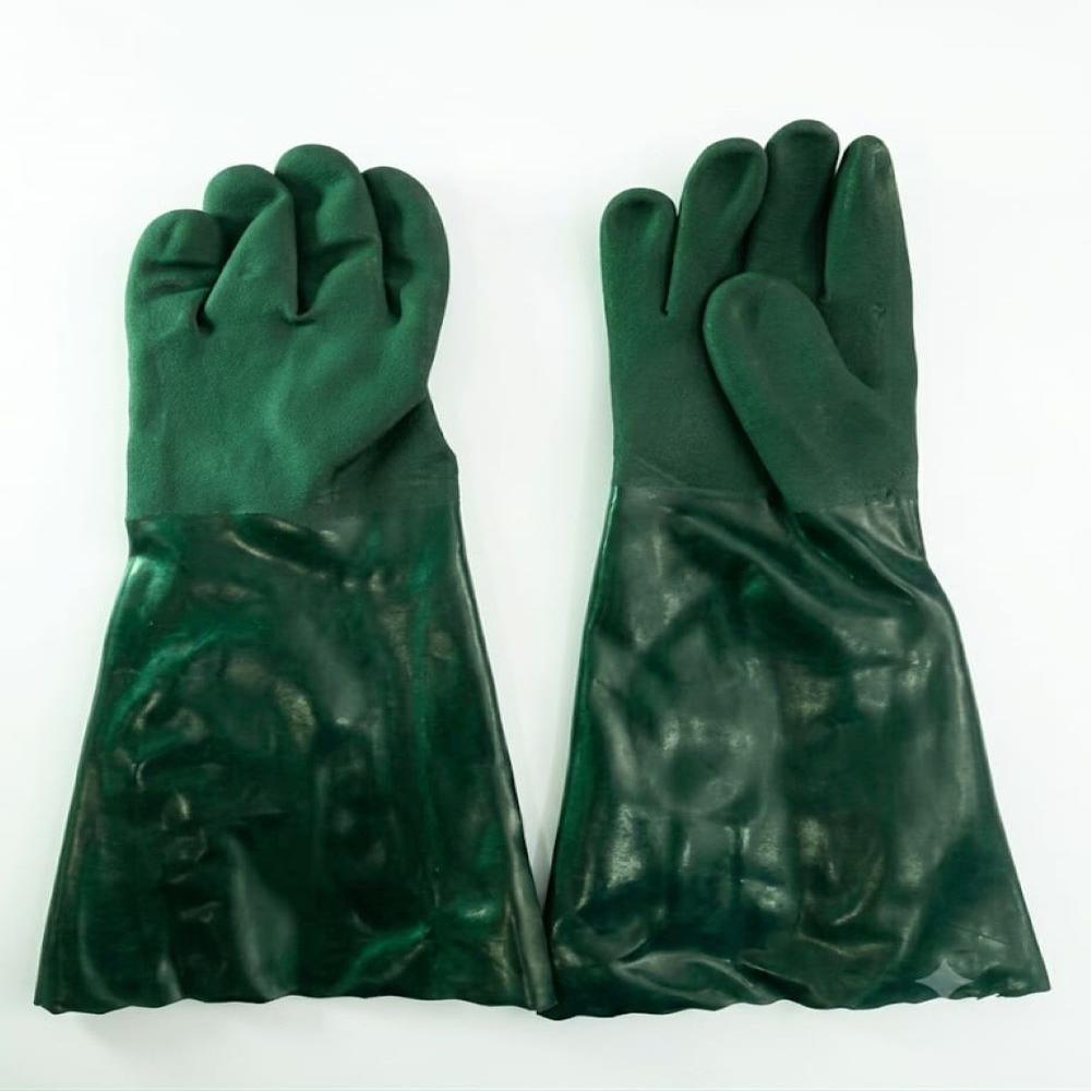 Sunlong Make Pvc Supported Green Hand Gloves