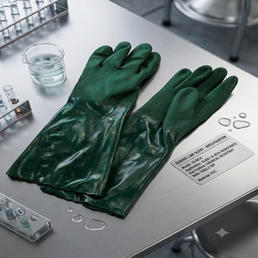 Sunlong Make Pvc Supported Green Hand Gloves
