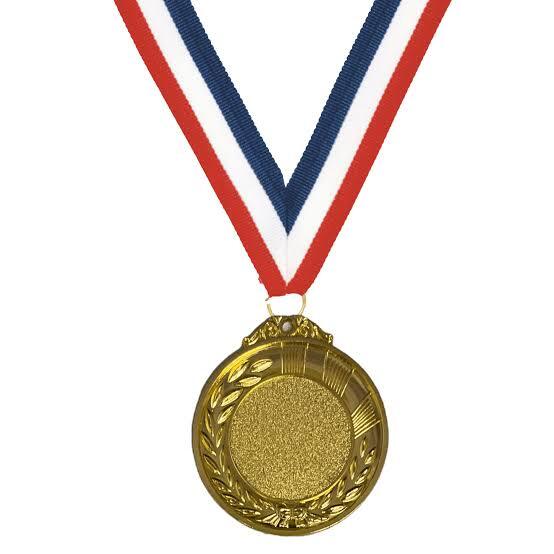 Gold Plated Medal - Zinc Alloy 2.5 Inch Diameter, Gold Finish, Embossed Laurel Wreath Edge, Red White Blue Ribbon