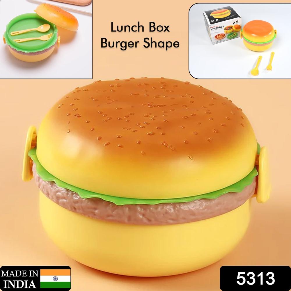 Burger Shape Lunch Box Double Layer 1000ml Food Container with 2 Spoons for Kids