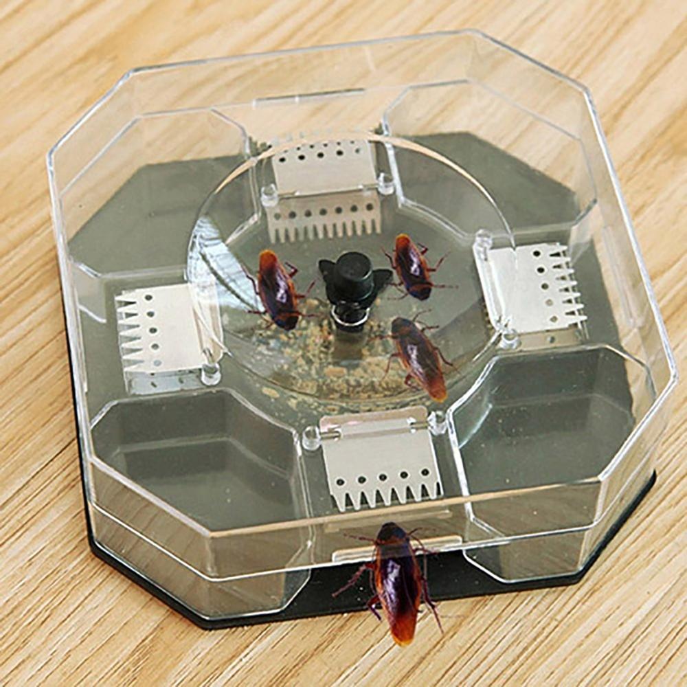 Cockroach Traps Box Cockroach Bug Roach Catcher Cockroach Killer - Plastic And Stainless Steel, 14x14x4.5 Cm, Transparent And Black, Multi-entry Unidirectional Door Design, Reusable And Odorless