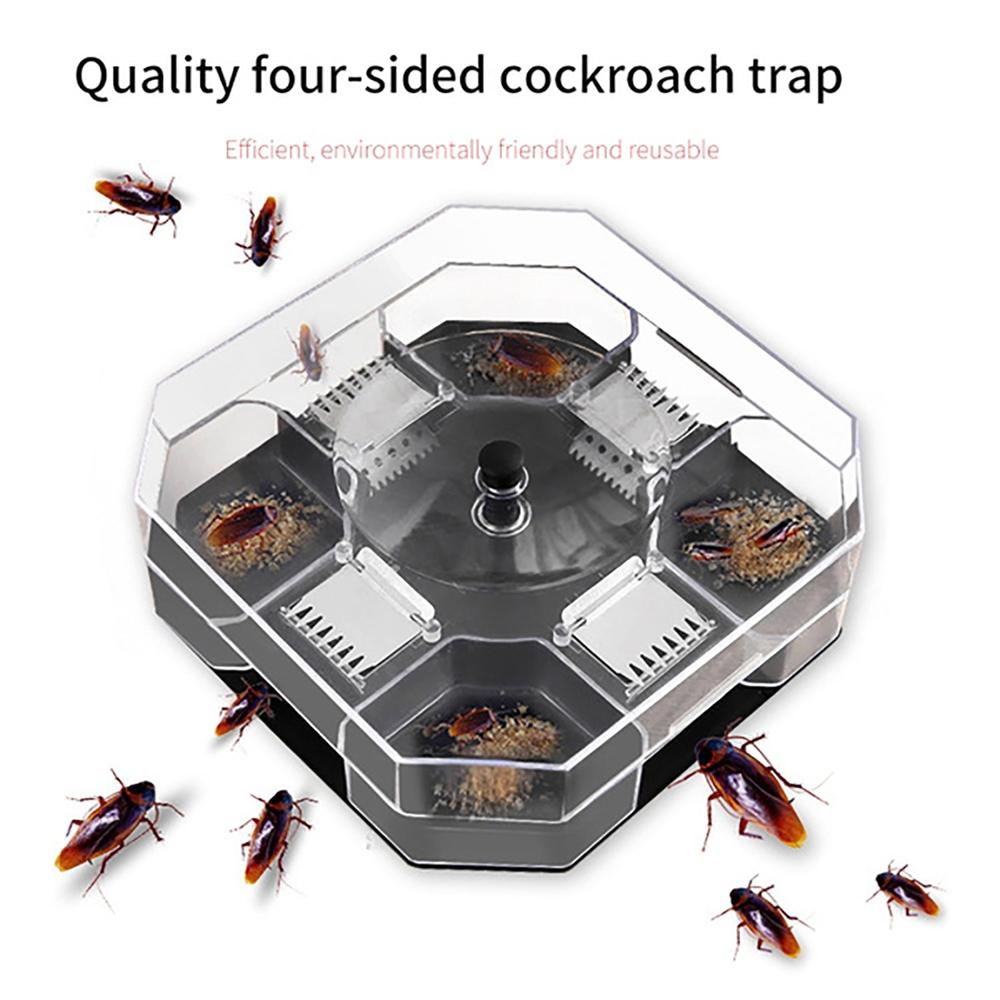 Cockroach Traps Box Cockroach Bug Roach Catcher Cockroach Killer - Plastic And Stainless Steel, 14x14x4.5 Cm, Transparent And Black, Multi-entry Unidirectional Door Design, Reusable And Odorless