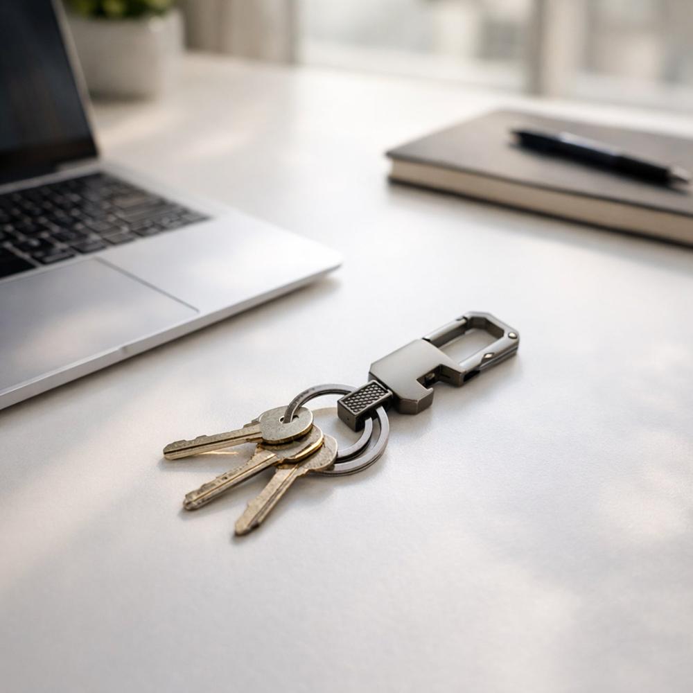 Premium Metal Key Holder with Dual Ring & Secure Clip (1 Pc)