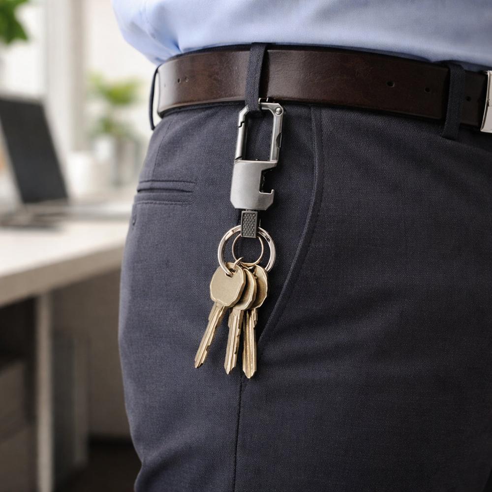 Premium Metal Key Holder with Dual Ring & Secure Clip (1 Pc)
