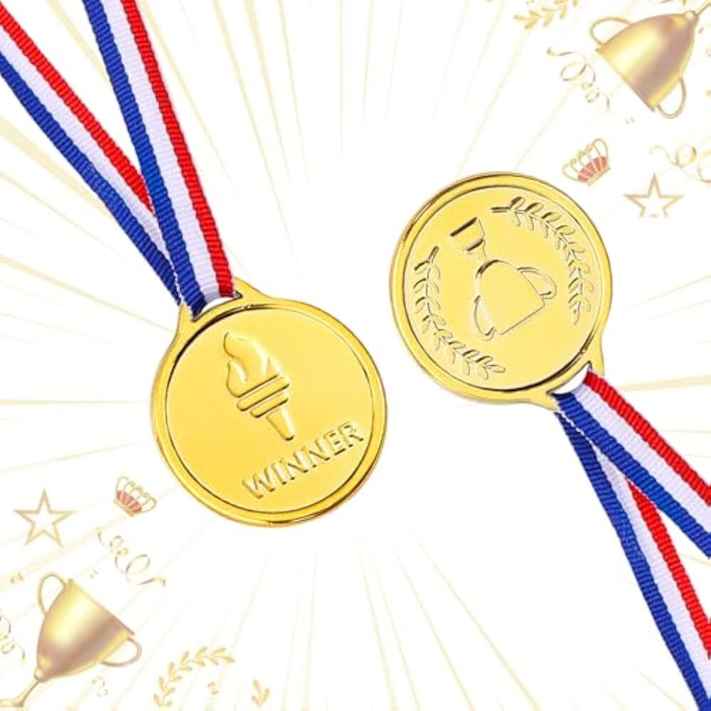 Plastic Medals - Durable Plastic Polymer, 5 cm Diameter, Gold Color, Glossy Metallic Finish | Lightweight, Customizable, Eco-Friendly, Neck Strap