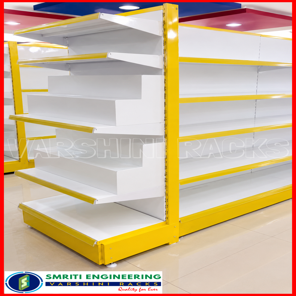 Double Sided Supermarket Display Rack - Color: Silver
