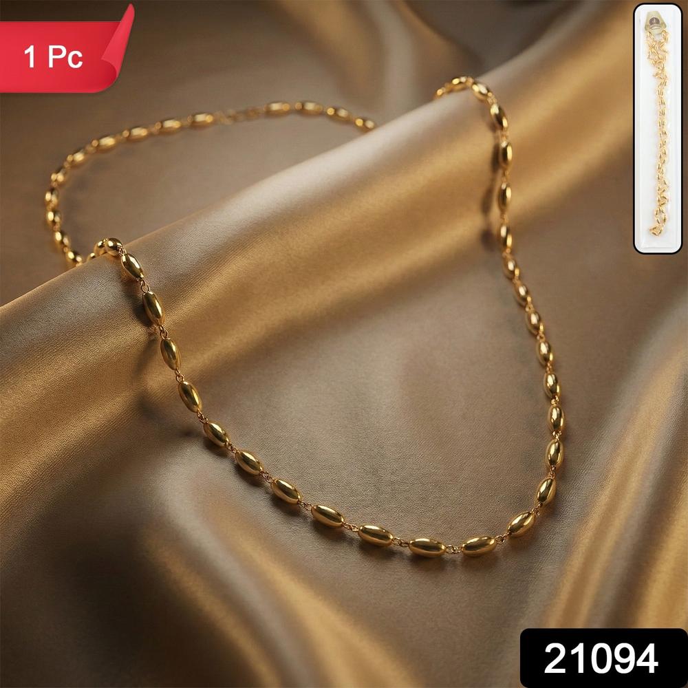 Elegant Gold-tone Oval Bead Necklace Chain For Women (1 Pc) - Alloy, 18-20 Inches, Gold-tone | Lightweight, Hypoallergenic, Lobster Claw Clasp, Minimal Oval Bead Design