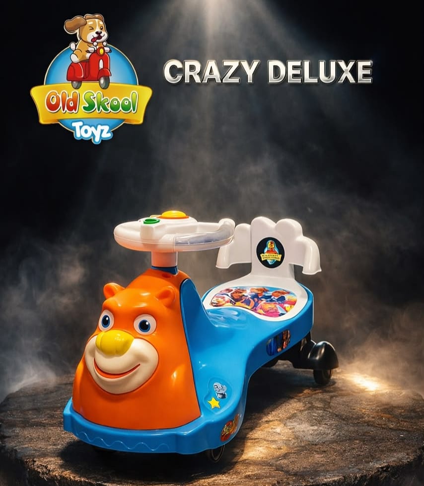 Crazy Magic Car - High-quality Plastic, Standard Size, Orange Blue White | 360â° Steering, Animal Cartoon Design, Lightweight Ride-on