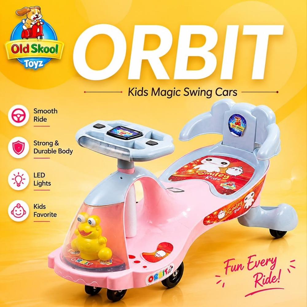 Oebit Magic Car - Durable Plastic Body, Multi-color, Manual Swing | Led Lights, Ergonomic Seat, Multi-directional Wheels, Playful Graphics