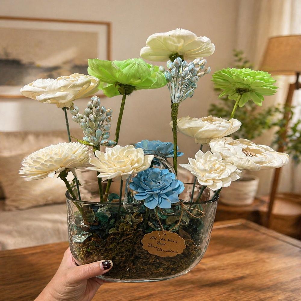 Glass Big Basket Vase - Bottom Diameter: 6 Inch (In)