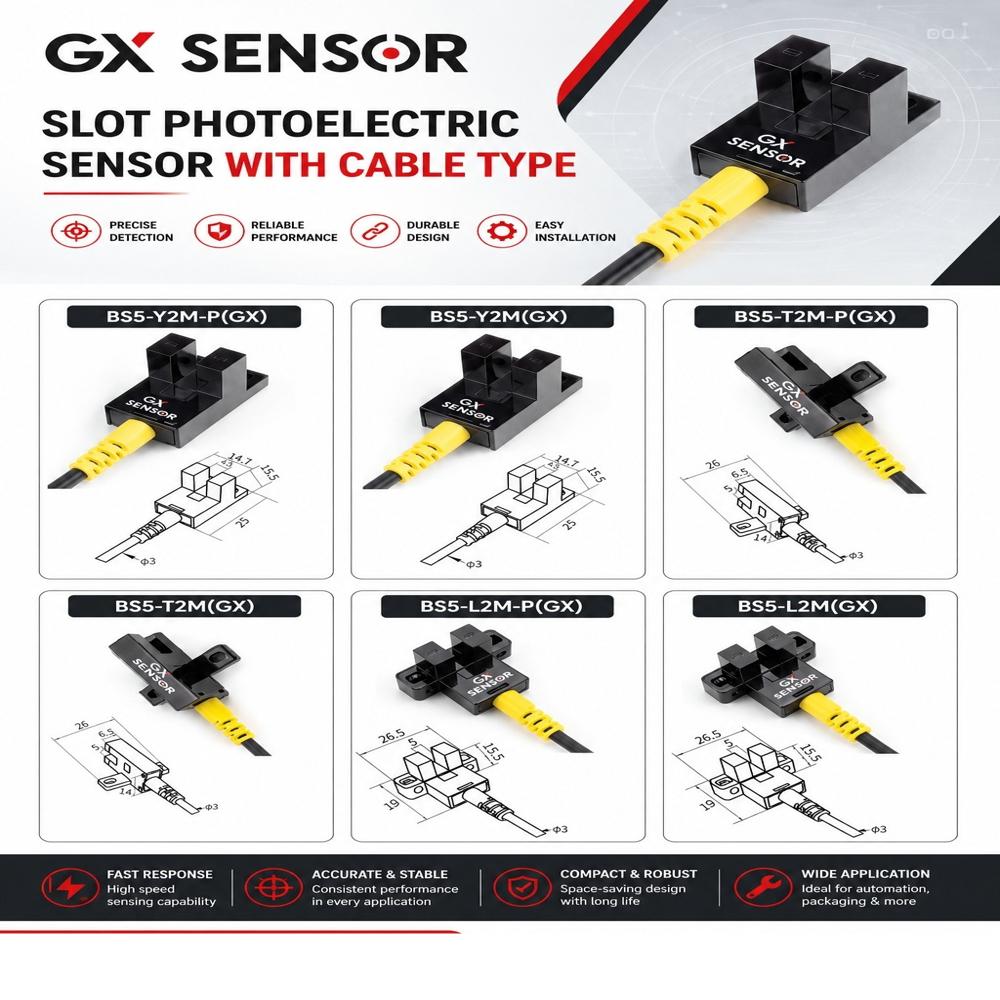 GX series slot-type photoelectric sensor with cable