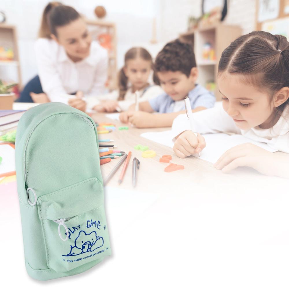 Mini Backpack-style Pencil Pouch - Canvas/cotton Blend, 23x10x8 Cm, Light Mint Green | Front Zip Pocket, Upright Stand, Eco-friendly