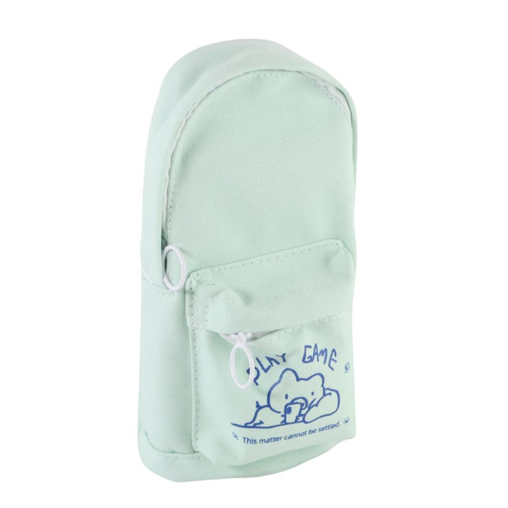 Mini Backpack-style Pencil Pouch - Canvas/cotton Blend, 23x10x8 Cm, Light Mint Green | Front Zip Pocket, Upright Stand, Eco-friendly