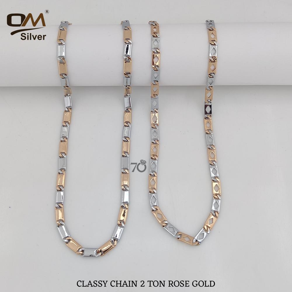 Silver Classy 2 Ton Rosegold Chain - Size: 18 To 22