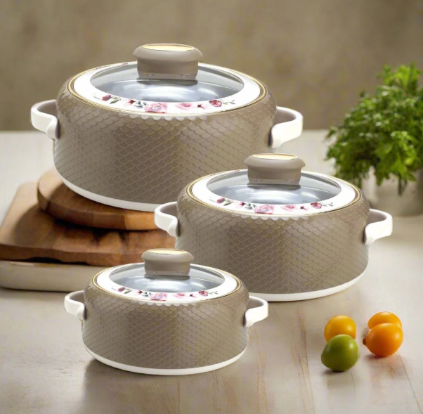Nayasa Big Coral Glass Lid Casserole Set of 3 Small ( 1000ml, 1500ml, 2000ml  )