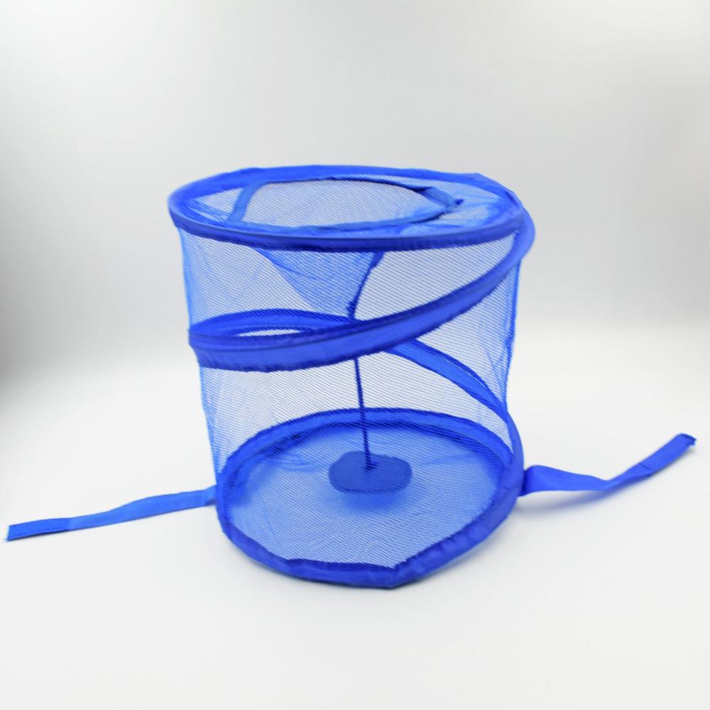 Mesh Up Laundry Hamper Foldable Portable Dirty Clothes Basket For Bedroom Kids Room - Mesh Fabric Steel Wire, 14x12 Inches, Blue | Lightweight, Foldable, Ventilated, Carry Handles