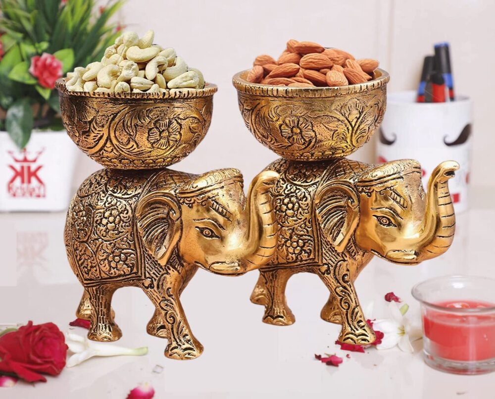Brass Elephant Dry Fruit Bowl - Color: Copper Color